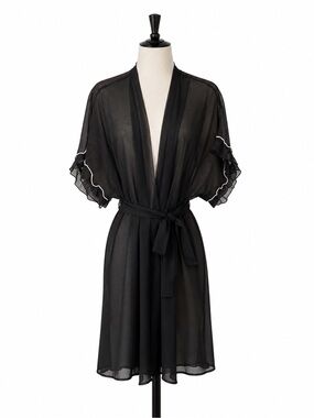 Vintage Simon Chang Black Sheer Robe Ruffle Sleeves Sz Large